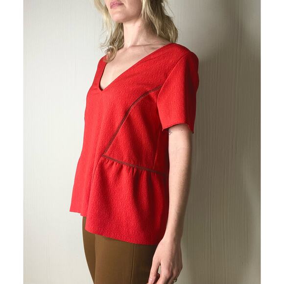 SEZANE Amanda Textured Peek-a-boo Back Red SS Blouse US 42/US 10 - Picture 3 of 11